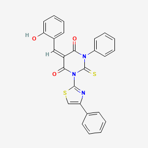 4,6(1H,5H)-Pyrimidinedione, dihydro-5-((2-hydroxyphenyl)methylene)-1-phenyl-3-(4-phenyl-2-thiazolyl)-2-thioxo-