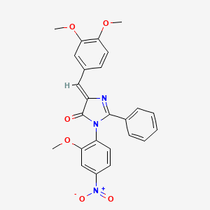 4H-Imidazol-4-one, 3,5-dihydro-5-((3,4-dimethoxyphenyl)methylene)-3-(2-methoxy-4-nitrophenyl)-2-phenyl-