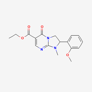 molecular formula C17H19N3O4 B15183421 Imidazo(1,2-a)pyrimidine-6-carboxylic acid, 1,2,3,5-tetrahydro-2-(2-methoxyphenyl)-1-methyl-5-oxo-, ethyl ester CAS No. 147821-54-3