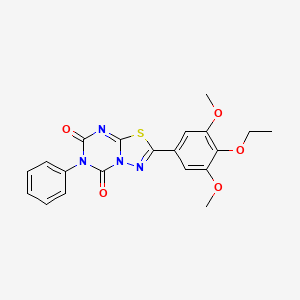 molecular formula C20H18N4O5S B15183444 5H-1,3,4-Thiadiazolo(3,2-a)(1,3,5)triazine-5,7(6H)-dione, 2-(4-ethoxy-3,5-dimethoxyphenyl)-6-phenyl- CAS No. 116758-71-5