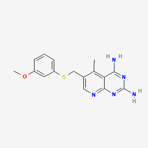 molecular formula C16H17N5OS B15183455 2,4-Diamino-5-methylpyrido(2,3-d)pyrimidine, 6-((3-methoxyphenylthio)methyl), 0.9 hydrate CAS No. 174654-92-3