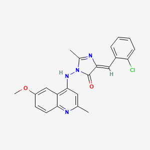 4H-Imidazol-4-one, 3,5-dihydro-5-((2-chlorophenyl)methylene)-3-((6-methoxy-2-methyl-4-quinolinyl)amino)-2-methyl-