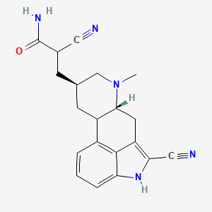 molecular formula C20H21N5O B15183731 Ergoline-8-propanamide, alpha,2-dicyano-6-methyl-, (8-beta)- CAS No. 88133-25-9