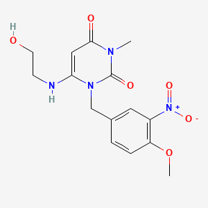 2,4(1H,3H)-Pyrimidinedione, 6-((2-hydroxyethyl)amino)-1-((4-methoxy-3-nitrophenyl)methyl)-3-methyl-