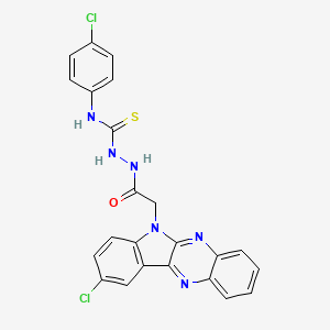 molecular formula C23H16Cl2N6OS B15183858 6H-Indolo(2,3-b)quinoxaline-6-acetic acid, 9-chloro-, 2-(((4-chlorophenyl)amino)thiocarbonyl)hydrazide CAS No. 116989-66-3