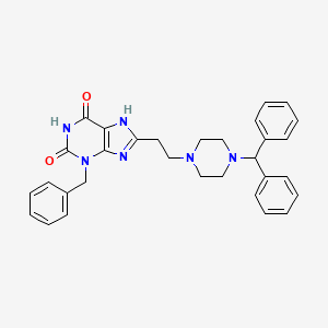 1H-Purine-2,6-dione, 3,7-dihydro-8-(2-(4-(diphenylmethyl)-1-piperazinyl)ethyl)-3-(phenylmethyl)-