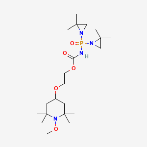 molecular formula C21H41N4O5P B15184158 Carbamic acid, (bis(2,2-dimethyl-1-aziridinyl)phosphinyl)-, 2-((1-methoxy-2,2,6,6-tetramethyl-4-piperidyl)oxy)ethyl ester CAS No. 101491-54-7