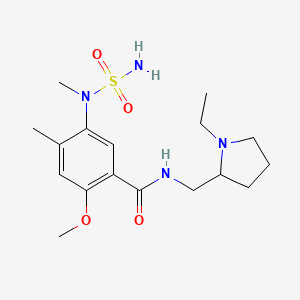 molecular formula C17H28N4O4S B15184176 Benzamide, 5-((aminosulfonyl)methylamino)-N-((1-ethyl-2-pyrrolidinyl)methyl)-2-methoxy-4-methyl- CAS No. 90763-44-3