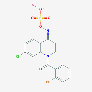 molecular formula C16H11BrClKN2O5S B15184197 Hydroxylamine-O-sulfonic acid, N-(1-(2-bromobenzoyl)-7-chloro-2,3-dihydro-4(1H)-quinolinylidene)-, potassium salt CAS No. 114427-46-2