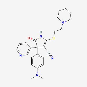 molecular formula C25H29N5OS B15184208 1H-Pyrrole-3-carbonitrile, 4,5-dihydro-4-(4-(dimethylamino)phenyl)-5-oxo-2-((2-(1-piperidinyl)ethyl)thio)-4-(3-pyridinyl)- CAS No. 88709-67-5