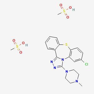 molecular formula C21H26ClN5O6S3 B15184270 Dibenzo(b,f)-1,2,4-triazolo(4,3-d)(1,4)thiazepine, 6-chloro-3-(4-methyl-1-piperazinyl)-, dimethanesulfonate CAS No. 87245-48-5