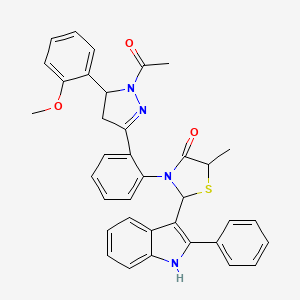 1H-Pyrazole, 1-acetyl-4,5-dihydro-5-(2-methoxyphenyl)-3-(2-(5-methyl-4-oxo-2-(2-phenyl-1H-indol-3-yl)-3-thiazolidinyl)phenyl)-