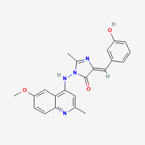 4H-Imidazol-4-one, 3,5-dihydro-5-((3-hydroxyphenyl)methylene)-3-((6-methoxy-2-methyl-4-quinolinyl)amino)-2-methyl-