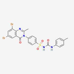 molecular formula C23H18Br2N4O4S B15184446 Benzenesulfonamide, 4-(6,8-dibromo-2-methyl-4-oxo-3(4H)-quinazolinyl)-N-(((4-methylphenyl)amino)carbonyl)- CAS No. 113849-25-5