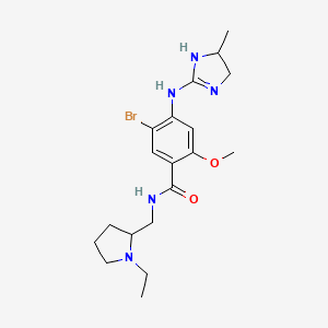 molecular formula C19H28BrN5O2 B15184450 Benzamide, 5-bromo-4-((4,5-dihydro-4-methyl-1H-imidazol-2-yl)amino)-N-((1-ethyl-2-pyrrolidinyl)methyl)-2-methoxy- CAS No. 111049-54-8