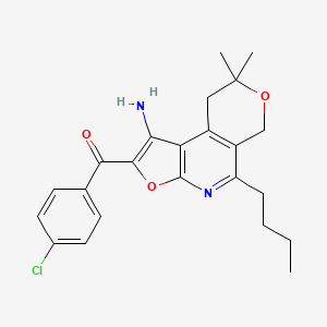 molecular formula C23H25ClN2O3 B15184489 Methanone, (1-amino-5-butyl-8,9-dihydro-8,8-dimethyl-6H-furo(2,3-b)pyrano(4,3-d)pyridin-2-yl)(4-chlorophenyl)- CAS No. 172985-26-1