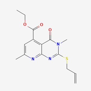 molecular formula C15H17N3O3S B15184511 Pyrido(2,3-d)pyrimidine-5-carboxylic acid, 3,4-dihydro-3,7-dimethyl-4-oxo-2-(2-propenylthio)-,ethyl ester CAS No. 126596-45-0