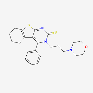 molecular formula C23H27N3OS2 B15184568 (1)Benzothieno(2,3-d)pyrimidine-2(3H)-thione, 5,6,7,8-tetrahydro-3-(3-(4-morpholinyl)propyl)-4-phenyl- CAS No. 128352-85-2