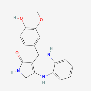 molecular formula C18H17N3O3 B15184587 Pyrrolo(3,4-b)(1,5)benzodiazepin-1(2H)-one, 3,4,9,10-tetrahydro-10-(4-hydroxy-3-methoxyphenyl)- CAS No. 137987-41-8