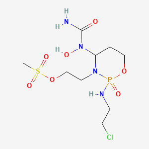 molecular formula C9H20ClN4O7PS B15184862 Urea, N-(2-((2-chloroethyl)amino)-3-(2-((methylsulfonyl)oxy)ethyl)tetrahydro-2H-1,3,2-oxazaphosphorin-4-yl)-N-hydroxy-, P-oxide CAS No. 97139-11-2