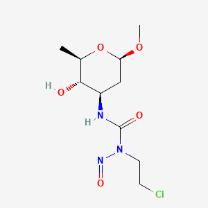 molecular formula C10H18ClN3O5 B15185094 beta-D-arabino-Hexopyranoside, methyl 3-((((2-chloroethyl)nitrosoamino)carbonyl)amino)-2,3,6-trideoxy- CAS No. 116724-61-9