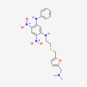 molecular formula C22H25N5O5S B15185124 1,3-Benzenediamine, N-(2-(((5-((dimethylamino)methyl)-2-furanyl)methyl)thio)ethyl)-4,6-dinitro-N'-phenyl- CAS No. 142744-27-2