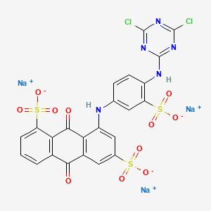 molecular formula C23H10Cl2N5Na3O11S3 B15185198 Trisodium 8-((4-((4,6-dichloro-1,3,5-triazin-2-yl)amino)-3-sulphonatophenyl)amino)-9,10-dihydro-9,10-dioxoanthracene-1,6-disulphonate CAS No. 74432-28-3