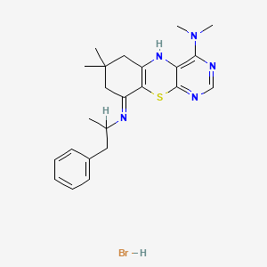 molecular formula C23H30BrN5S B15185234 6H-Pyrimido(4,5-b)(1,4)benzothiazine, 7,8-dihydro-7,7-dimethyl-4-(dimethylamino)-9-(alpha-methylphenethylamino)-, hydrobromide CAS No. 80761-75-7