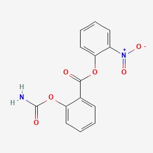 molecular formula C14H10N2O6 B15185355 Benzoic acid, 2-((aminocarbonyl)oxy)-, 2-nitrophenyl ester CAS No. 88599-73-9