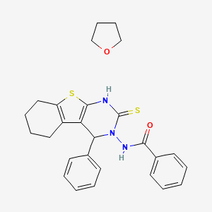 molecular formula C27H29N3O2S2 B15185396 oxolane;N-(4-phenyl-2-sulfanylidene-1,4,5,6,7,8-hexahydro-[1]benzothiolo[2,3-d]pyrimidin-3-yl)benzamide CAS No. 135718-60-4