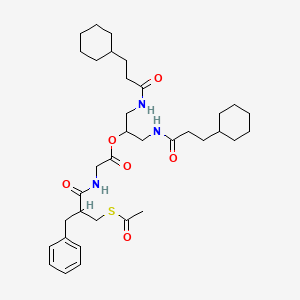 Glycine, N-(2-((acetylthio)methyl)-1-oxo-3-phenylpropyl)-, 2-((3-cyclohexyl-1-oxopropyl)amino)-1-(((3-cyclohexyl-1-oxopropyl)amino)methyl)ethyl ester, (+-)-