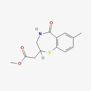 molecular formula C13H15NO3S B15185678 Methyl 2,3,4,5-tetrahydro-7-methyl-5-oxo-1,4-benzothiazepine-2-acetate CAS No. 86628-25-3