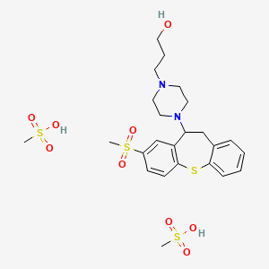 molecular formula C24H36N2O9S4 B15185807 methanesulfonic acid;3-[4-(3-methylsulfonyl-5,6-dihydrobenzo[b][1]benzothiepin-5-yl)piperazin-1-yl]propan-1-ol CAS No. 74667-72-4