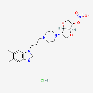 molecular formula C22H32ClN5O5 B15185905 [(3S,3aR,6S,6aS)-3-[4-[3-(5,6-dimethylbenzimidazol-1-yl)propyl]piperazin-1-yl]-2,3,3a,5,6,6a-hexahydrofuro[3,2-b]furan-6-yl] nitrate;hydrochloride CAS No. 134185-38-9