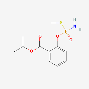 molecular formula C11H16NO4PS B15185923 Benzoic acid, 2-((amino(methylthio)phosphinyl)oxy)-, 1-methylethyl ester CAS No. 87647-71-0