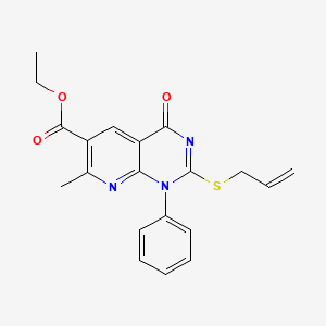 Pyrido(2,3-d)pyrimidine-6-carboxylic acid, 1,4-dihydro-7-methyl-4-oxo-1-phenyl-2-(2-propenylthio)-, ethyl ester