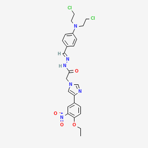 molecular formula C24H26Cl2N6O4 B15186112 1H-Imidazole-1-acetic acid, 4-(4-ethoxy-3-nitrophenyl)-, ((4-(bis(2-chloroethyl)amino)phenyl)methylene)hydrazide CAS No. 93637-67-3