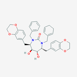 molecular formula C37H40N2O7 B15186116 (4R,5S,6S,7R)-1-benzyl-3-(cyclohexa-1,5-dien-1-ylmethyl)-4,7-bis(2,3-dihydro-1,4-benzodioxin-6-ylmethyl)-5,6-dihydroxy-1,3-diazepan-2-one CAS No. 188947-77-5