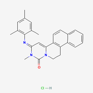 molecular formula C26H26ClN3O B15186191 1H-Benzo(f)pyrimido(6,1-a)isoquinolin-1-one, 2,3,11,12-tetrahydro-2-methyl-3-((2,4,6-trimethylphenyl)imino)-, monohydrochloride CAS No. 108446-08-8