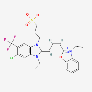 2-(3-(5-Chloro-3-ethyl-1,3-dihydro-1-(3-sulphonatopropyl)-6-(trifluoromethyl)-2H-benzimidazol-2-ylidene)prop-1-enyl)-3-ethylbenzoxazolium