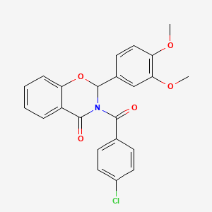 molecular formula C23H18ClNO5 B15186293 2,3-Dihydro-3-(4-chlorobenzoyl)-2-(3,4-dimethoxyphenyl)-4H-1,3-benzoxazin-4-one CAS No. 103952-79-0