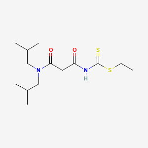 molecular formula C14H26N2O2S2 B15186320 Carbamodithioic acid, (3-(bis(2-methylpropyl)amino)-1,3-dioxopropyl)-, ethyl ester CAS No. 178408-08-7