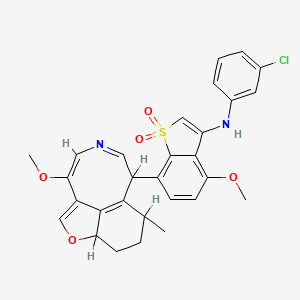 molecular formula C29H27ClN2O5S B15186419 Benzo(b)thiophen-3-amine, N-(3-chlorophenyl-4-methoxy-7-(10-methoxy-5-methyl-4,5,6,7-tetrahydro-3H-furo(4,3,2-fg)(3)benzazocin-6-yl)-, 1,1-dioxide CAS No. 155857-42-4