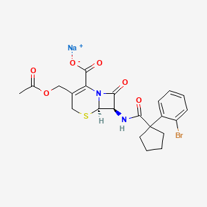 molecular formula C22H22BrN2NaO6S B15186559 5-Thia-1-azabicyclo(4.2.0)oct-2-ene-2-carboxylic acid, 3-((acetyloxy)methyl)-7-(((1-(2-bromophenyl)cyclopentyl)carbonyl)amino)-8-oxo-, monosodium salt, (6R-trans)- CAS No. 143433-74-3