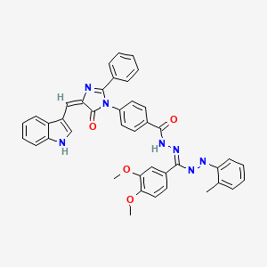 molecular formula C41H33N7O4 B15186587 N-[(E)-[(3,4-dimethoxyphenyl)-[(2-methylphenyl)diazenyl]methylidene]amino]-4-[(4E)-4-(1H-indol-3-ylmethylidene)-5-oxo-2-phenylimidazol-1-yl]benzamide CAS No. 134248-60-5