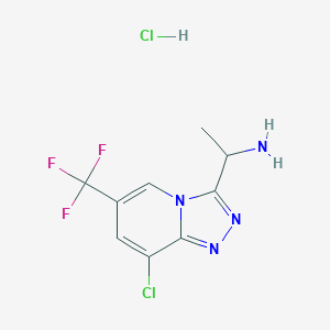 molecular formula C9H9Cl2F3N4 B1518753 1-[8-Chloro-6-(trifluoromethyl)[1,2,4]triazolo[4,3-a]pyridin-3-yl]ethanamine hydrochloride CAS No. 1177299-79-4