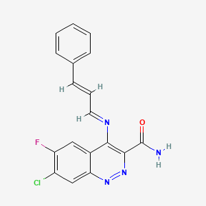 7-Chloro-6-fluoro-4-((3-phenyl-2-propenylidene)amino)-3-cinnolinecarboxamide