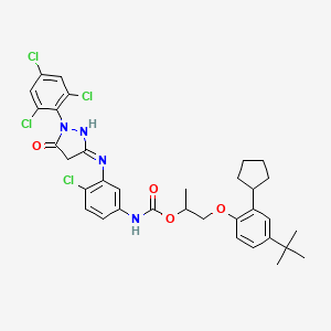 molecular formula C34H36Cl4N4O4 B15187851 2-(4-(tert-Butyl)-2-cyclopentylphenoxy)-1-methylethyl (4-chloro-3-((4,5-dihydro-5-oxo-1-(2,4,6-trichlorophenyl)-1H-pyrazol-3-yl)amino)phenyl)carbamate CAS No. 75202-23-2