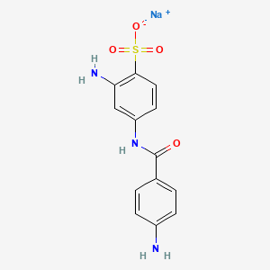 molecular formula C13H12N3NaO4S B15187863 Benzenesulfonic acid, 2-amino-4-((4-aminobenzoyl)amino)-, monosodium salt CAS No. 167614-37-1