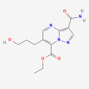 molecular formula C13H16N4O4 B1518800 Ethyl 3-carbamoyl-6-(3-hydroxypropyl)pyrazolo[1,5-a]pyrimidine-7-carboxylate CAS No. 1146290-33-6